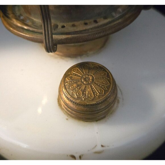 Antique Hand-Painted Milk Glass Oil Lamp With Scenic Winter Landscape Design Bra - Picture 6 of 10